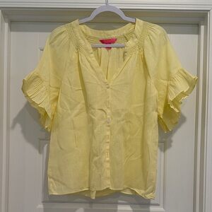 Lilly Pulitzer Pale Yellow Button-Front Ruffle Sleeve Blouse